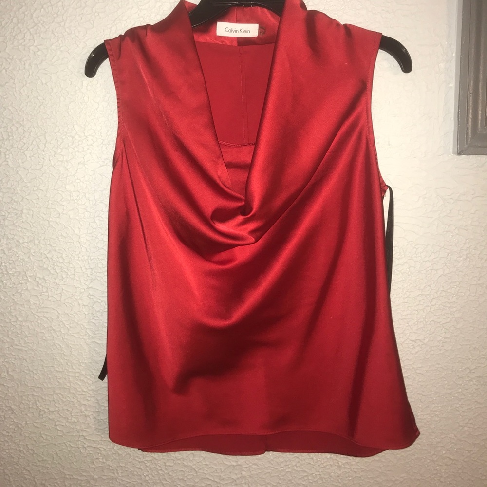 Red Calvin Klein sleeveless blouse